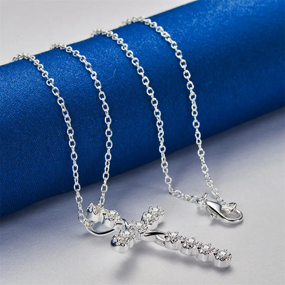 Silver Zircon Cross Necklace