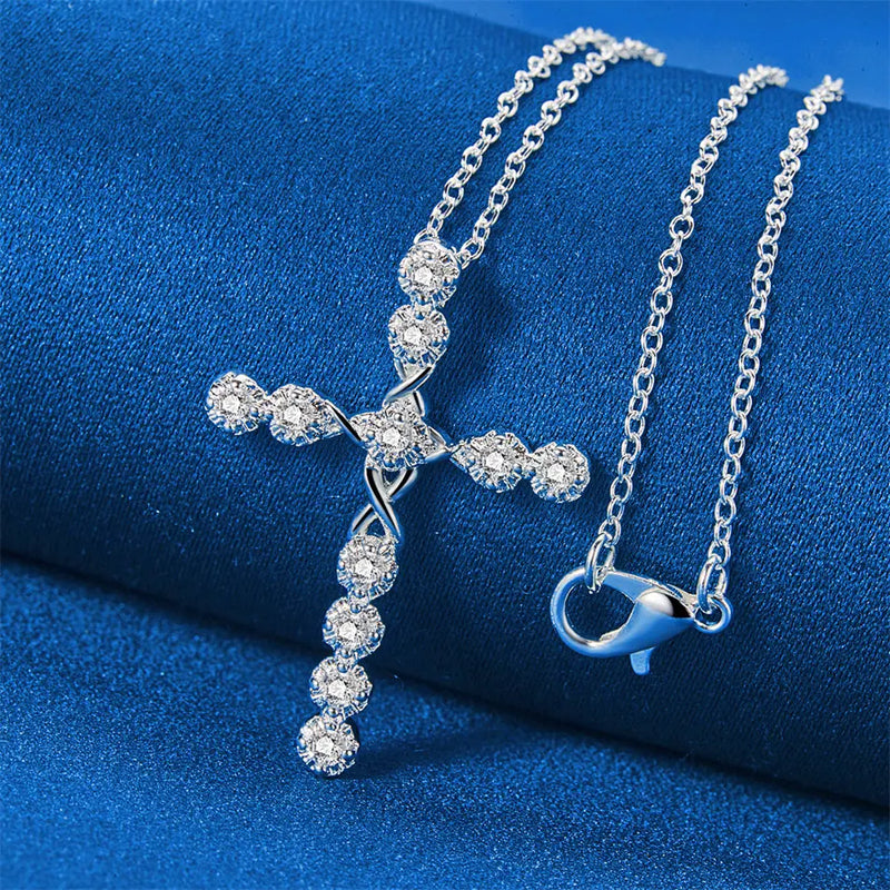 Silver Zircon Cross Necklace