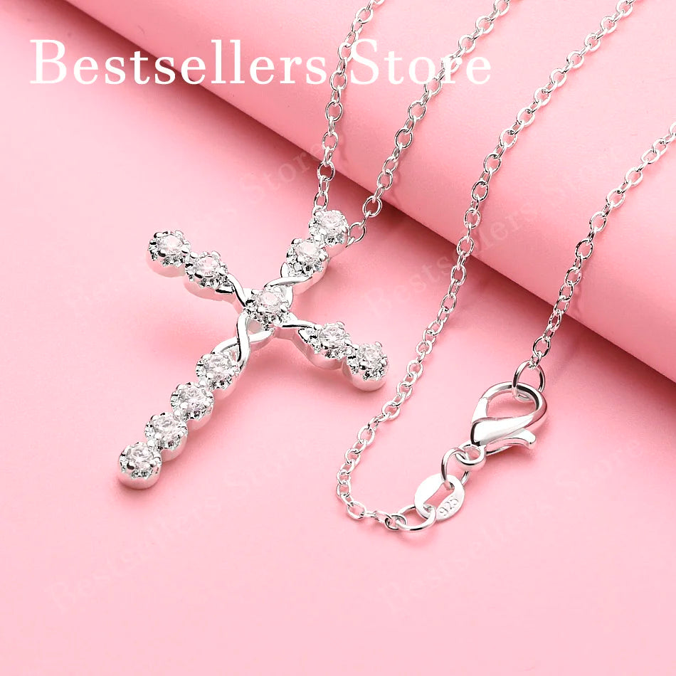 Silver Zircon Cross Necklace