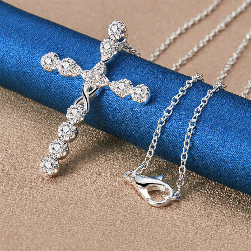 Silver Zircon Cross Necklace