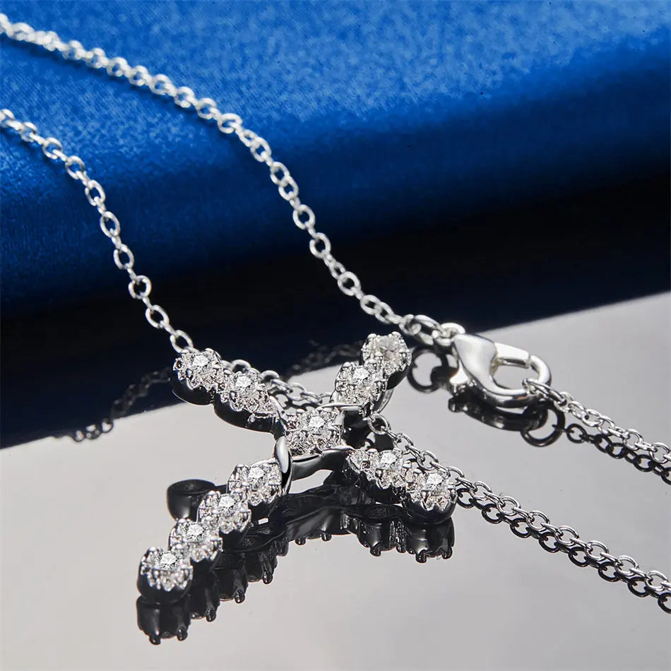 Silver Zircon Cross Necklace